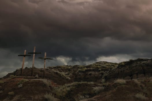 Three crosses on a hill