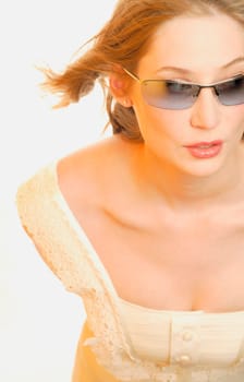 Woman with blue sunglasses