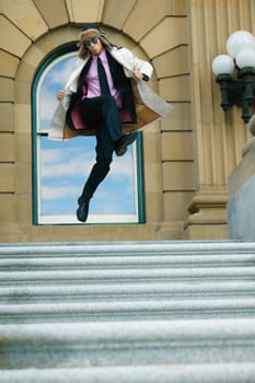 Businessman leaps