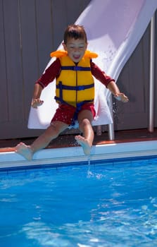 Boy on waterslide