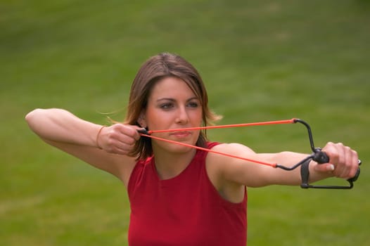 Woman with slingshot