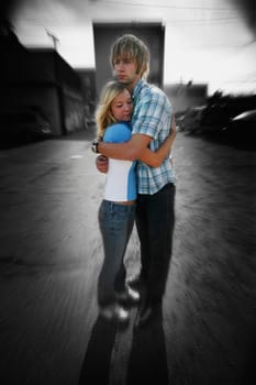 Young couple hugging