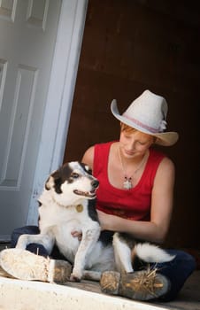 Lady sitting with dog