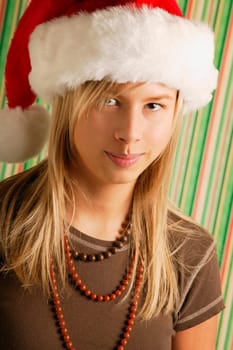 Girl wearing Santa hat
