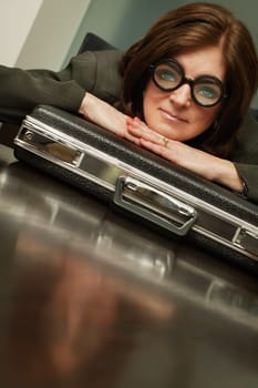 Businesswoman wearing silly glasses