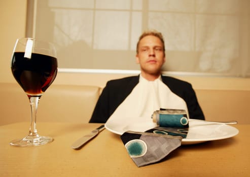 Man in a restaurant famished