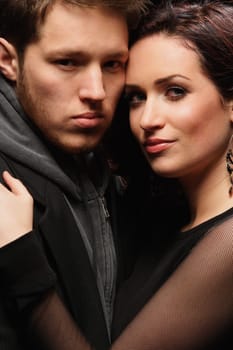 Couple in close embrace