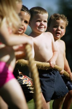 Children playing tug of war