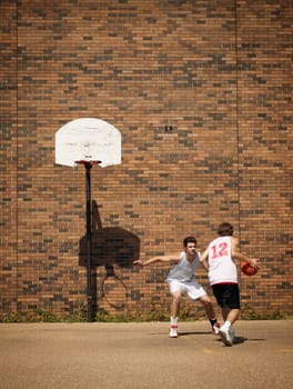 Playing basketball