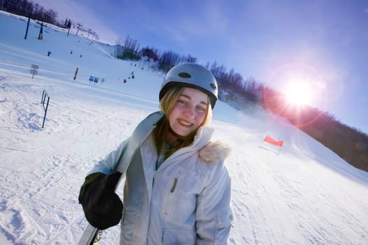 Teen on ski hill