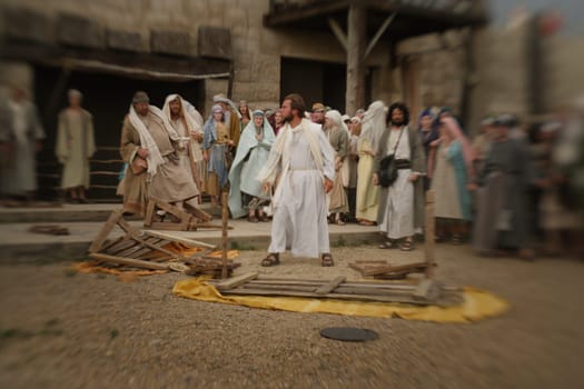 Jesus overturns the table