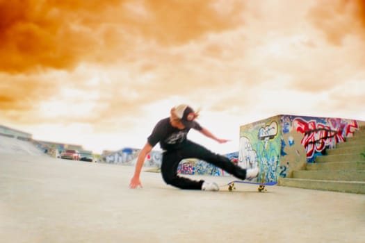 Teenager falling off his skateboard