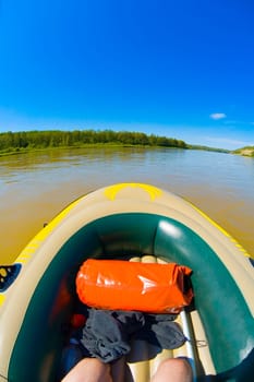 Inflatable boat, North Saskatchewan River, Alberta, Canada