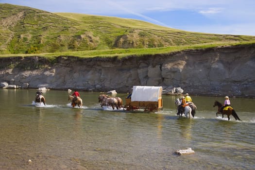 Pulling a carriage through the water