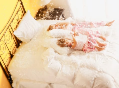 Girls resting after pillow fight