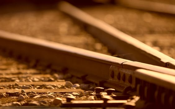 Closeup of tie on train track