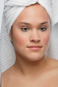 Woman with towel in hair