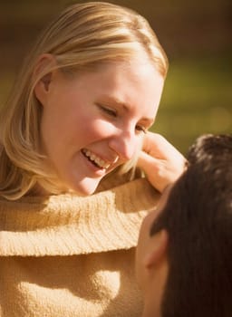 Woman looks with love