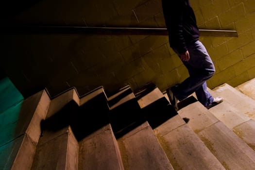 Person walking down stairs
