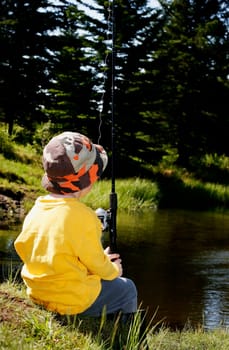 Child goes fishing