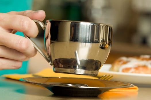A stainless steel mug
