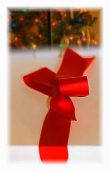 Tied red ribbon at Christmas time