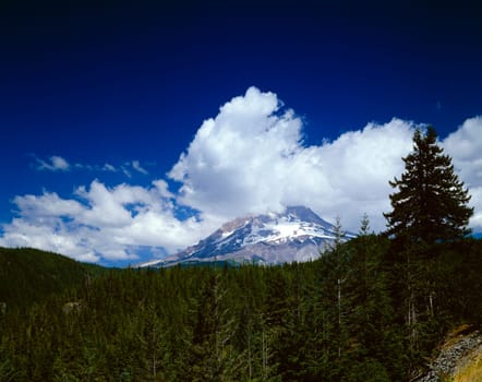 Clouds hover over Mount Hood