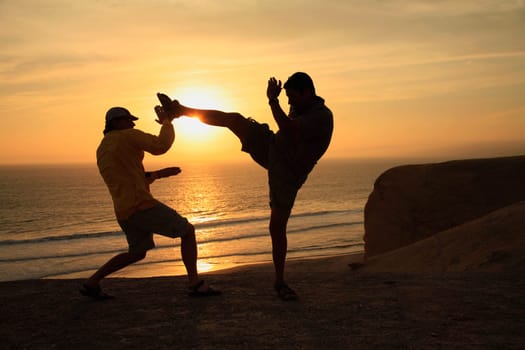 Fighting by the beach