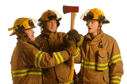 Firefighters holding an ax