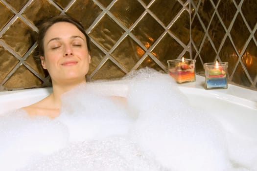 Woman having a bubble bath