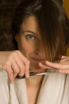 Woman cutting hair