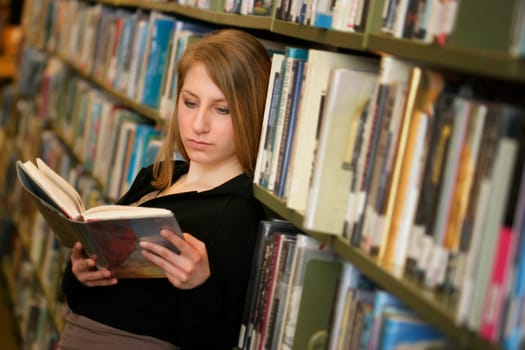 Teen in a library
