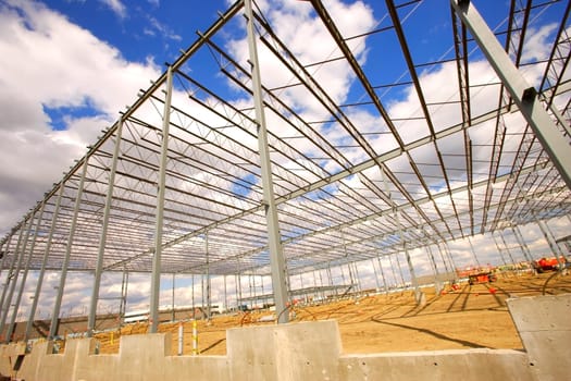 Wide angle building frame under construction