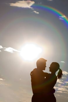 Silhouetted embrace