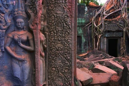 Ta Prohm bas reliefs, Angkor, Cambodia