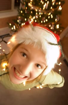 Teenager wearing a santa hat