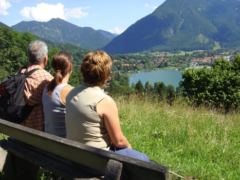 Hikers taking a break at Lake Tegernsee