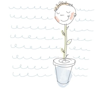 Illustrated child growing like plant
