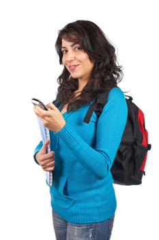 Student woman sending sms