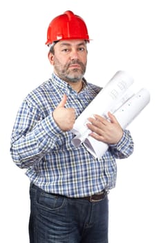Construction worker holding blueprints