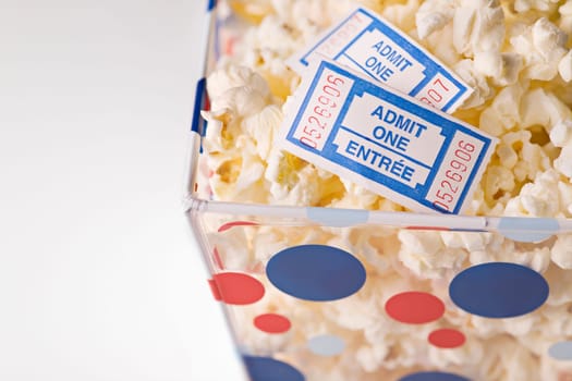 Popcorn bowl with movie tickets