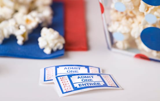 Popcorn bowl with movie tickets