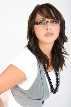 Woman wearing glasses and a vest