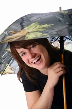 Woman laughing with an umbrella