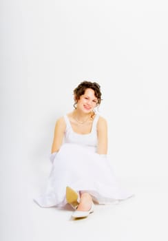 Smiling bride, sitting