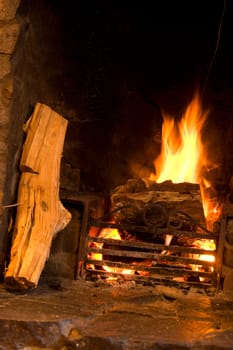 Wood burning fireplace
