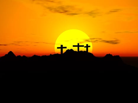 Crucifixion Three crosses in the sunset