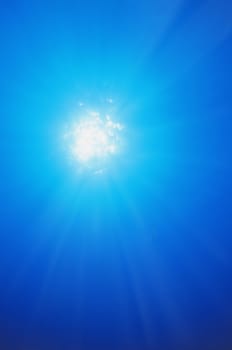 Light shining through water