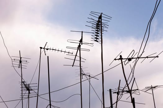 TV aerials TV aerials against the sky
