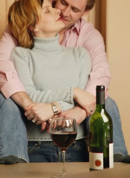 Couple celebrates with wine